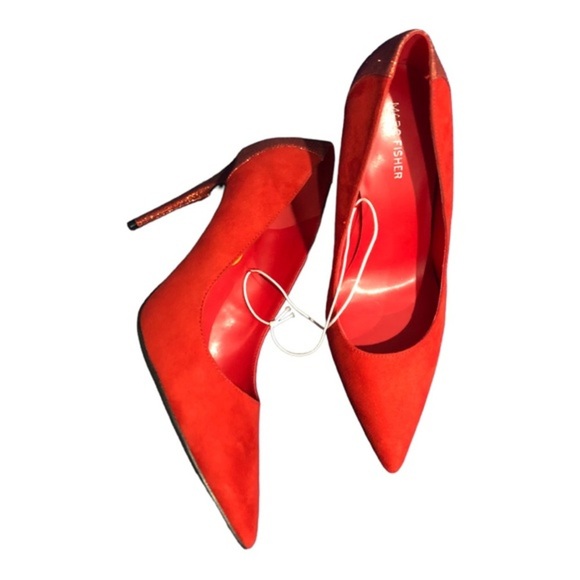 Marc Fisher red suede & glitter pointy toe stiletto pump heels size 11 brand new - Picture 9 of 12